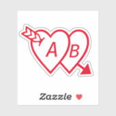 Red Double Hearts with Cupids Arrow and Initials Sticker (Vel)