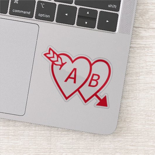 Red Double Hearts with Cupids Arrow and Initials Sticker (Detail)