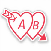 Red Double Hearts with Cupids Arrow and Initials Sticker (Voorkant)