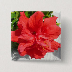 Red Double Hibiscus Flower Vierkante Button 5,1 Cm