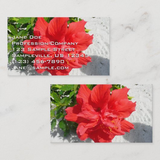 Red Double Hibiscus Flower Visitekaartje (Voorkant / Achterkant)