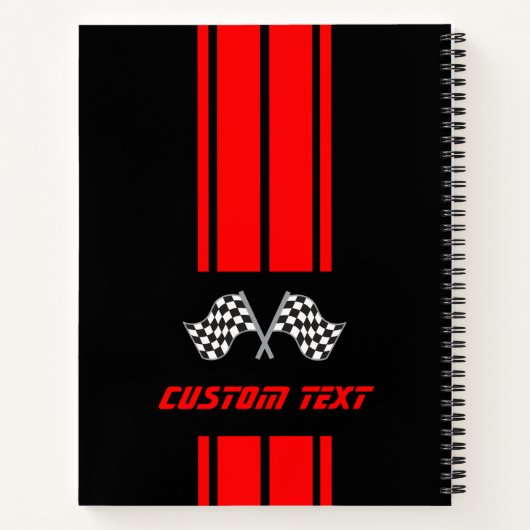 Red Double Race 🏎 Stripes met vlag Notitieboek (Achterkant)