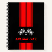 Red Double Race 🏎 Stripes met vlag Notitieboek (Voorkant)