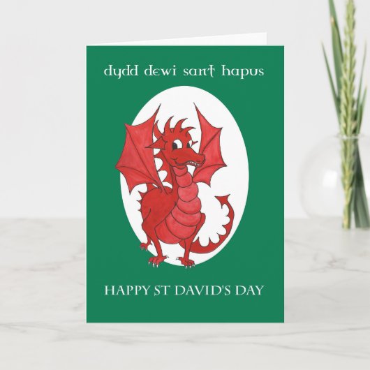 Red Dragon Bilingual St David's Day Wenskaart Kaart (Voorkant)