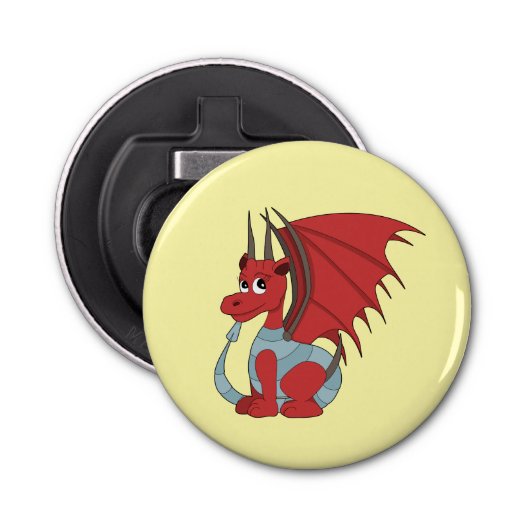 Red Dragon Cartoon Button Flesopener (Voorkant)