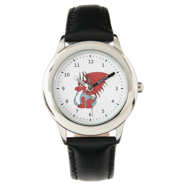 Red Dragon Cartoon Horloge (Voorkant)