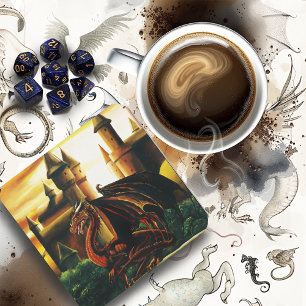 Red Dragon Castle Fantasy Vierkante Kartonnen Onderzetter