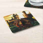 Red Dragon Castle Fantasy Vierkante Kartonnen Onderzetter (Schuin)