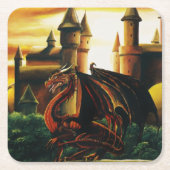 Red Dragon Castle Fantasy Vierkante Kartonnen Onderzetter (Voorkant)