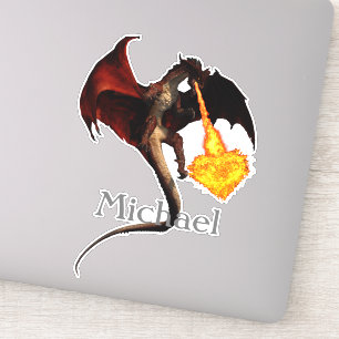 Red Dragon Fire Ademend Hart Gepersonaliseerd Sticker