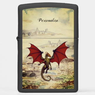 Red Dragon Medieval Village Fantasy Vintage Zippo