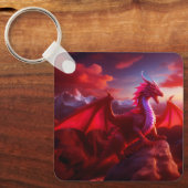 Red Dragon Perches op Craggy Mountain Peak Sleutelhanger (Voorkant)