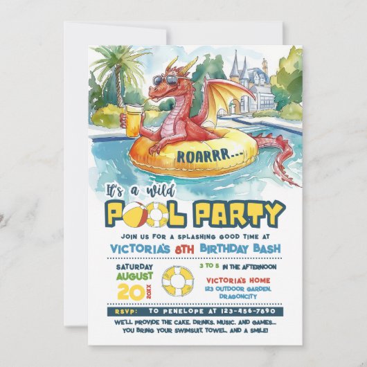 Red Dragon Pool Party Anniversaire Invitation (Devant)