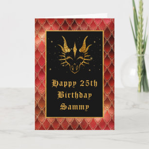 Red Dragon Scales Faux Glitter Happy Birthday Kaart