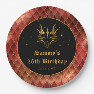 Red Dragon Schalen Gouden Faux Glitter Verjaardag Papieren Bordje
