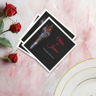 Red Dragon Sword Roses Fantasy Wedding Servet