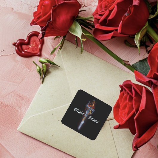 Red Dragon Sword Rozen Vierkante Sticker