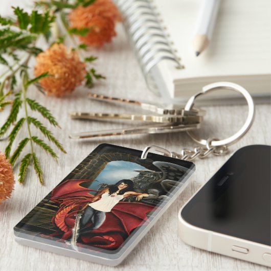 Red Dragon Urban Fantasy QR-code Sleutelhanger (Voorkant Rechts)