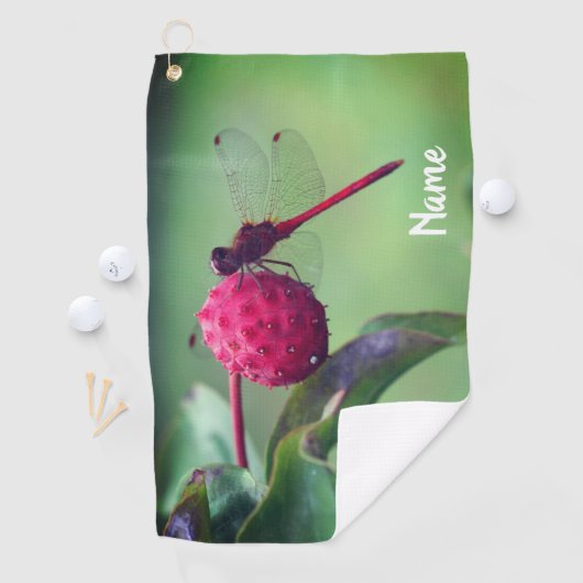 Red Dragonfly on Dogwood Fruit Personated Golfhanddoek (Insitu)