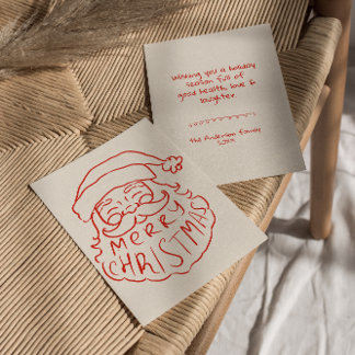 Red Drawn Santa Claus Merry Christmas Niet-foto Feestdagenkaart