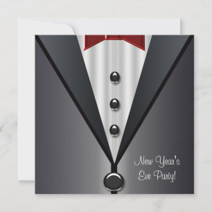 Red Dress Black Tuxedo New Years Eve Party Kaart