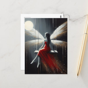 Red Dress Fairy op een Swing Full Moon Briefkaart