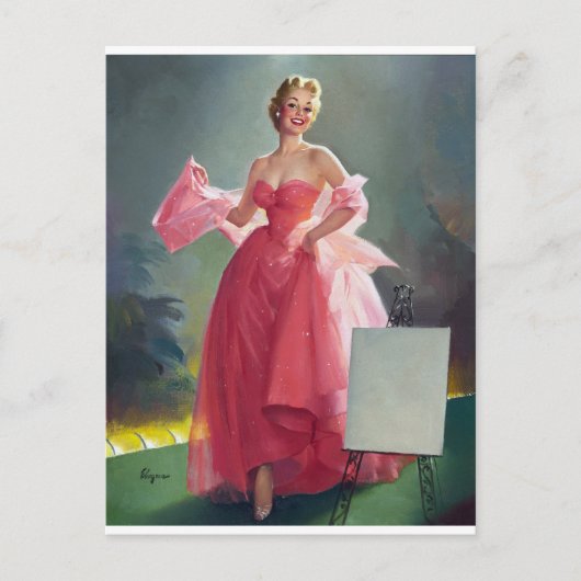 Red Dress Pin Up Briefkaart (Voorkant)