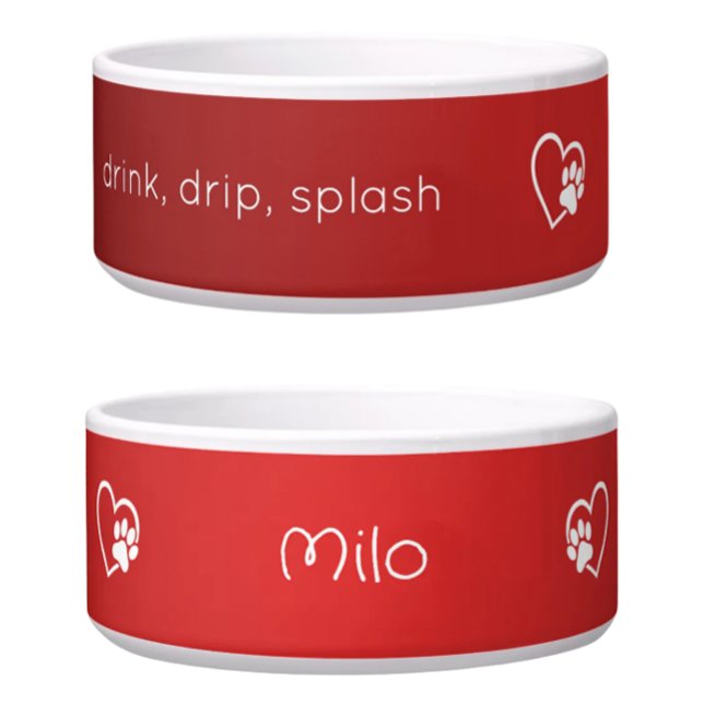 Red 'drink drip splash' Dog Name Bowl Voerbakje (Creator heeft geüpload)