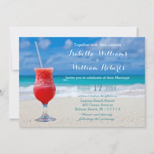 Red Drink Ocean Beach Wedding Invitation (Devant)