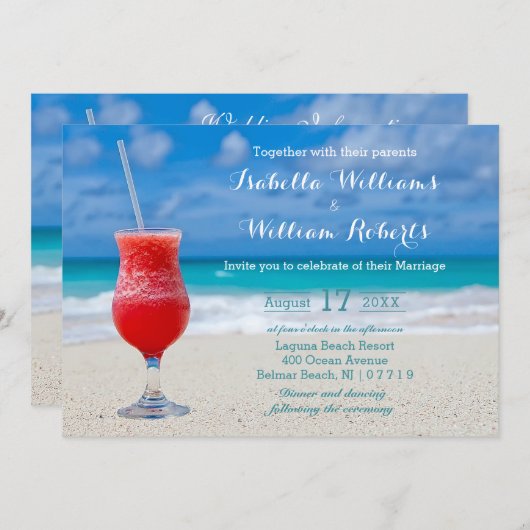 Red Drink Ocean Beach Wedding Invitation (Devant / Derrière)