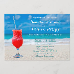 Red Drink Ocean Beach Wedding Invitation