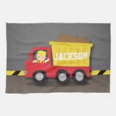 Red Dump Truck Construction Builder Boy Theedoek (Horizontaal)