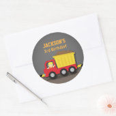Red Dump Truck Jongen Bouwjaar Verjaardagsfeestje Ronde Sticker (Envelop)