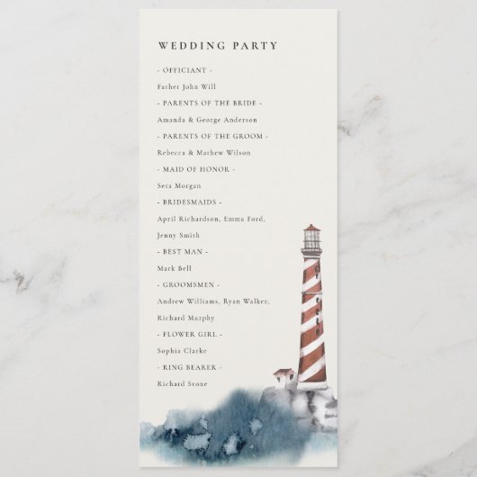 RED DUSKY BLUE LIGHTHOUSE MARIAGE PROGRAMME DE CÉR (Dos)