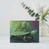 Red Ear Slider Schildpad Met Een Boombos Op Schelp Briefkaart (Staand voorkant)