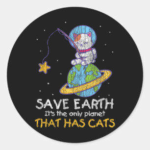 Red Earth met kat Funny Earth Day Ca Ronde Sticker