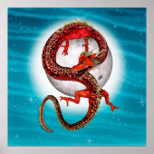 Red Eastern Dragon beroemd gemaakt door Mythical F Poster (Voorkant)