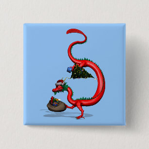 Red Eastern Dragon Vierkante Button 5,1 Cm