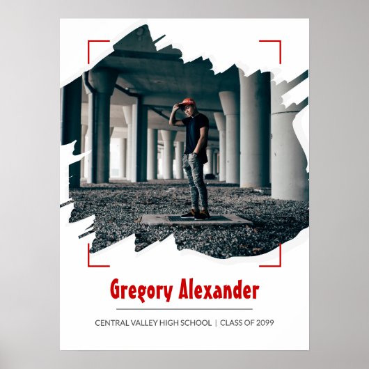 Red Edgy Abstract Afstuderen penseelfoto Poster (Voorkant)