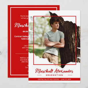Red Edgy Abstrait Torn Photo Graduation Invitation