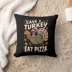 Red een kalkoen, eet pizza Grappig Thanksgiving-ko Kussen