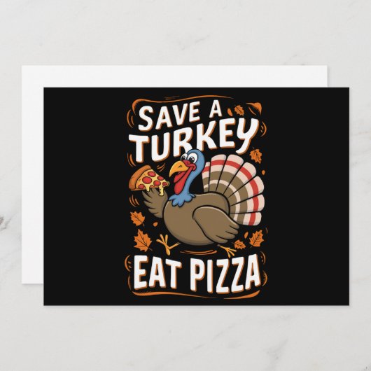 Red een kalkoen eet pizza grappige Thanksgiving ko Feestdagenkaart (Voorkant / Achterkant)
