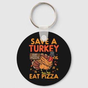Red een kalkoen eet pizza leuk Thanksgiving eten l Sleutelhanger