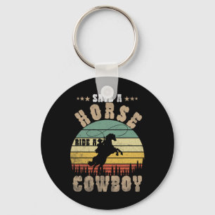 Red een paard dat een cowboy Funny Horse Riding Ma Sleutelhanger