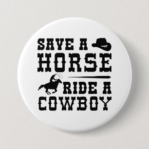 Red een paard met een cowboy ronde button 7,6 cm