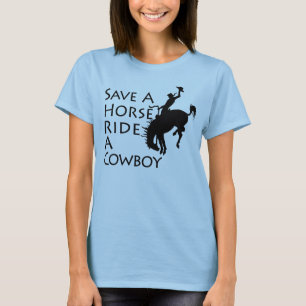 Red een paard met een cowboy t-shirt