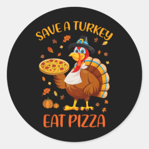 Red een Thanksgiving Man van een Turks Eat Pizza F Ronde Sticker