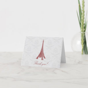Red Eiffel Tower Damask Wedding Hartelijk dank Bedankkaart