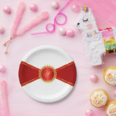 Red Elegance Monogram Papieren Bordje (Feest)