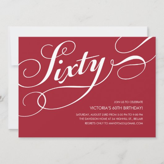 Red Elegant 60th Birthday Invitations (Devant)